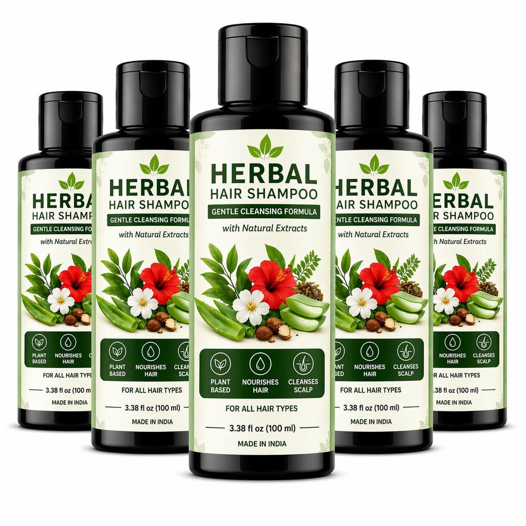 Herbal Shampoo With Natural Extract for All Hair Types – Gentle Cleansing 100ml (Pack of 5)