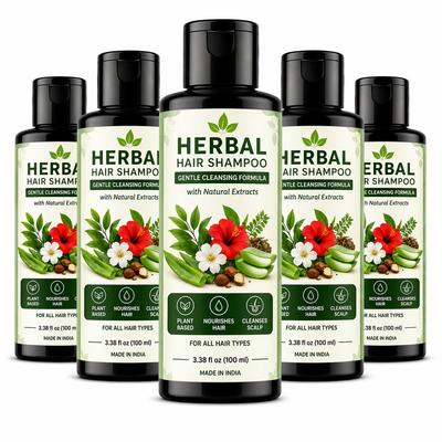 Herbal Shampoo With Natural Extract for All Hair Types – Gentle Cleansing 100ml (Pack of 5)