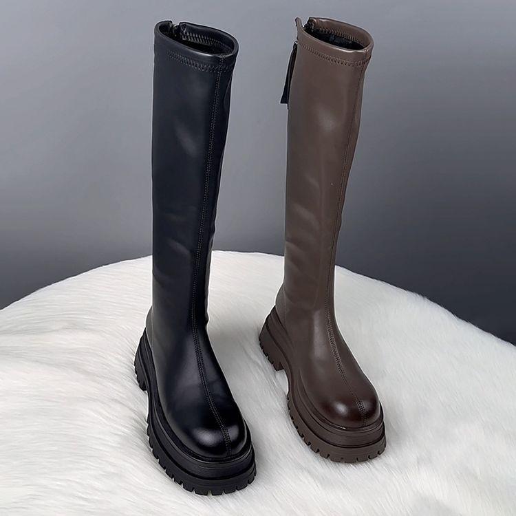 Long tube boots for women 2026 new autumn and winter women's height increasing British style thick soled boots
