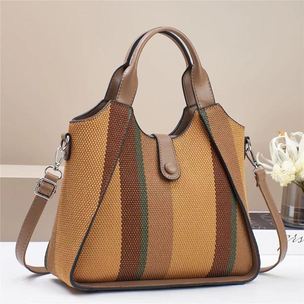 New Patchwork Colour Canvas Temperament with Middle-aged Mother Bag Style Large Size Capacity Single Shoulder Casual Crossbody Bag