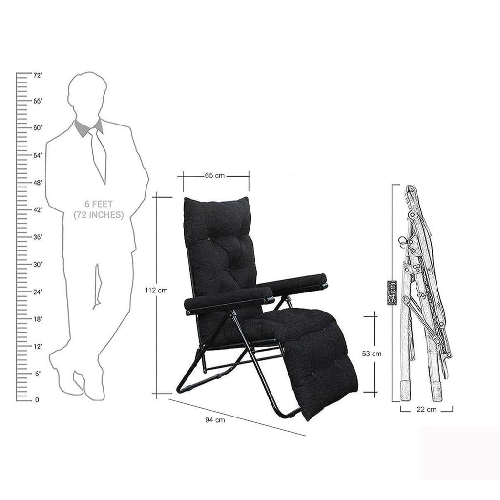 Recliner Folding Easy Chair | 5 Adjustable Postions | Cushioning | Portable & Space Saving Easy Chair For Home Relax Old Age | Black, Mild Steel