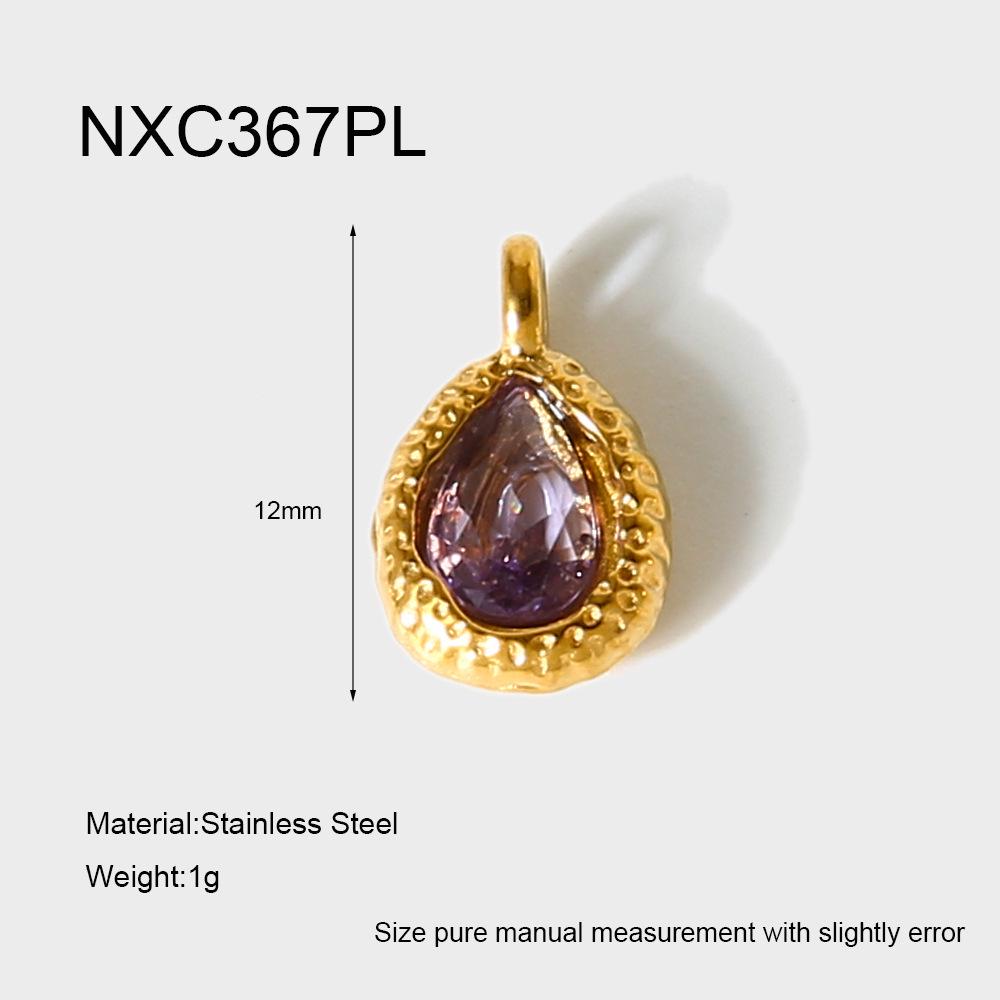 18K Gold-Plated Zircon Water Drop Hammered Pendant - Stainless Steel, Waterproof DIY Jewelry Accessory