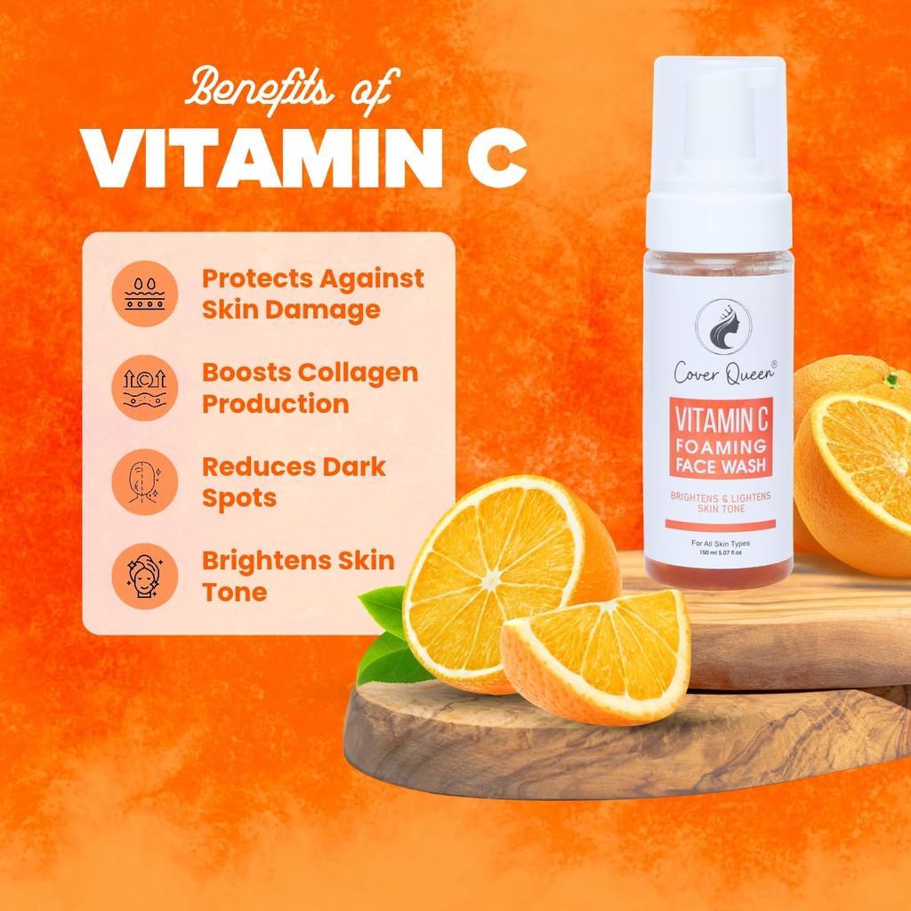 Cover Queen Vitamin-C Foaming Face Wash Brightens & Lightens Skin Tone