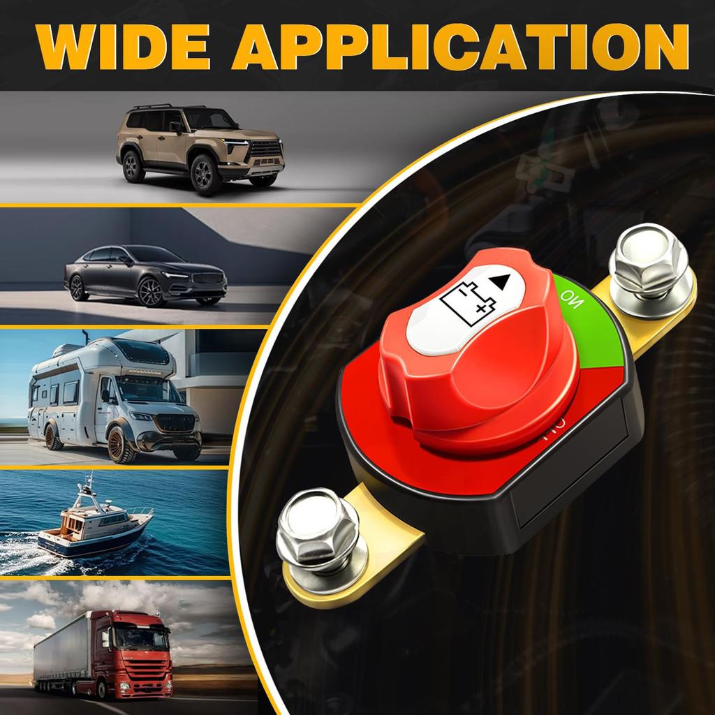 Side Post Battery Disconnect Switch for Car RV Boat Marine Battery Switch Disconnect Power Cut Shut Off Screw Type