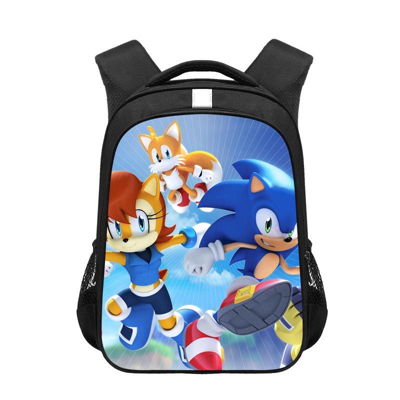 Sonic Cartoon Kids Backpack Durable Polyester Material 20-35l Capacity Zipper Closure Cushioned Shoulder Straps 44*30.5*16cm