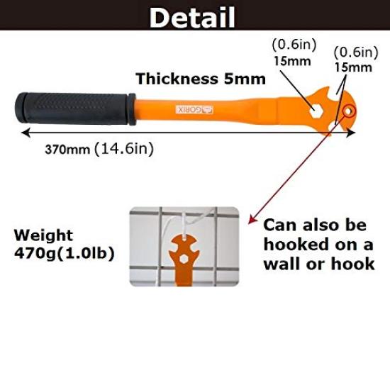 GORIX Bicycle Pedal Professional High 370mm Total Length Wrench, 15mm, Grade, All-Purpose, Torque, (SJ-C225) (Black)