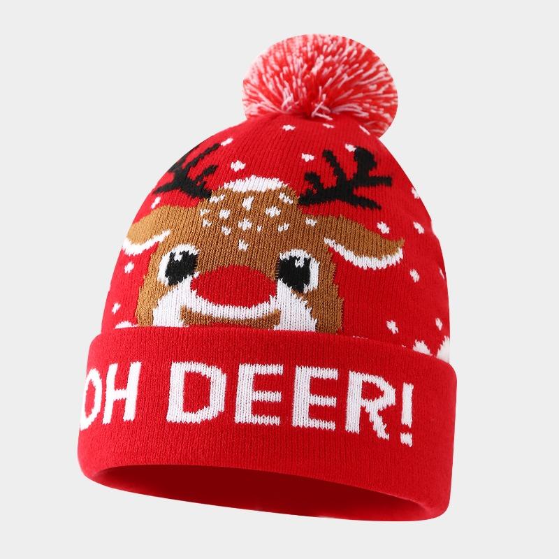 Christmas Elements Snowman Elk Christmas Tree Flanged Hairball Knitted Hat, Men's and Women's Thermal Ear Protection Wool Hat