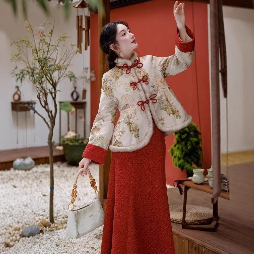 2025 New Year National Style Women's Skirt Set: High-End Autumn/Winter Cheongsam Outfit