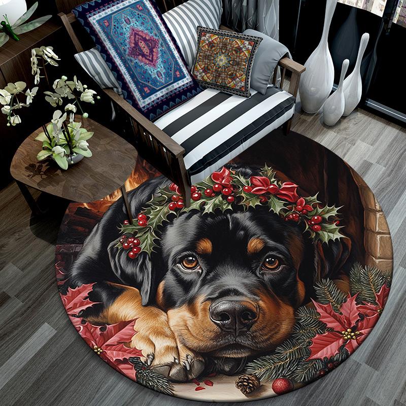 Rottweiler Round Area Rug,Carpet Rug for Living Room Bedroom Sofa Playroom Decor,Non-slip Floor Mat