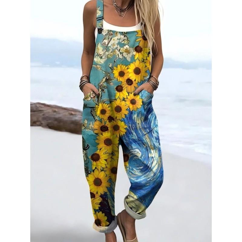Womens Sleeveless Jumpsuit With Vintage Print Loose Fit Streetwear Style 2026
