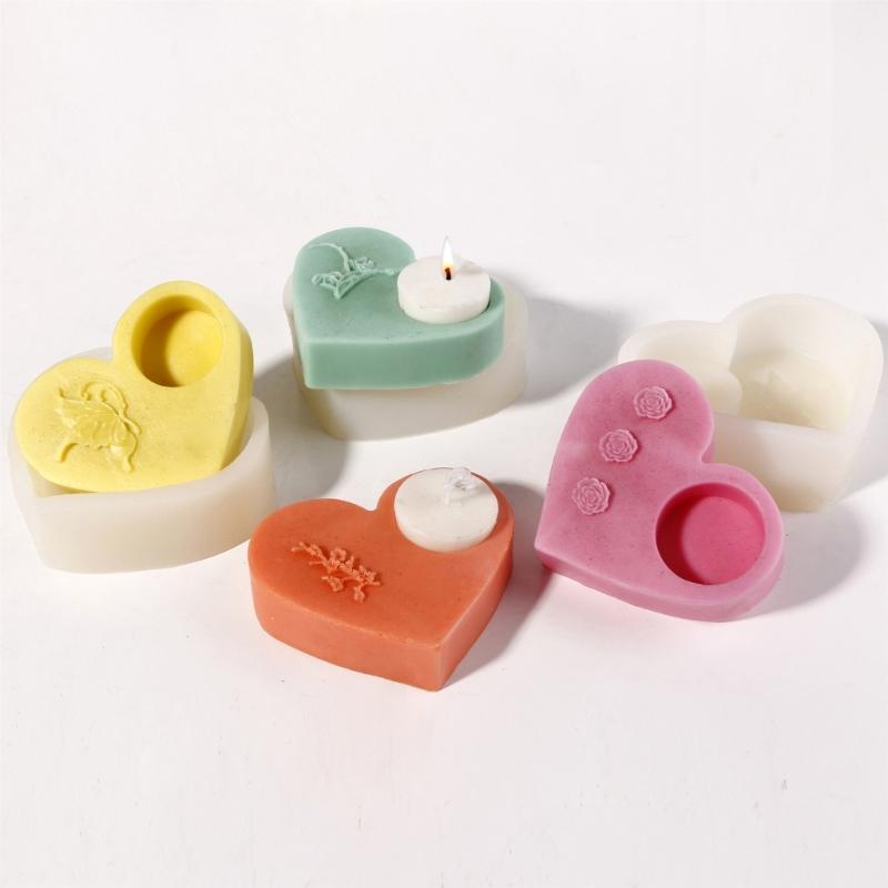 Embossed Heart Shaped Silicone Molds Silicone Candle Holder Molds Soap Molds for Epoxy Resin Candlestick Tealight Holder