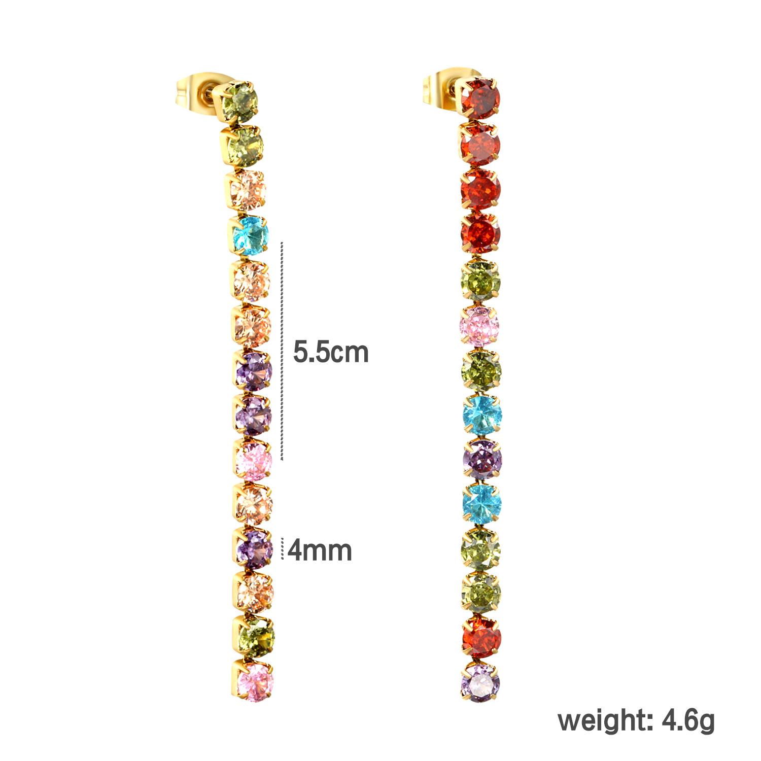 

Fashionable Round Colorful Zircon Fringe Earrings With Exquisite Chain Accessories Versatile Ear Jewelry