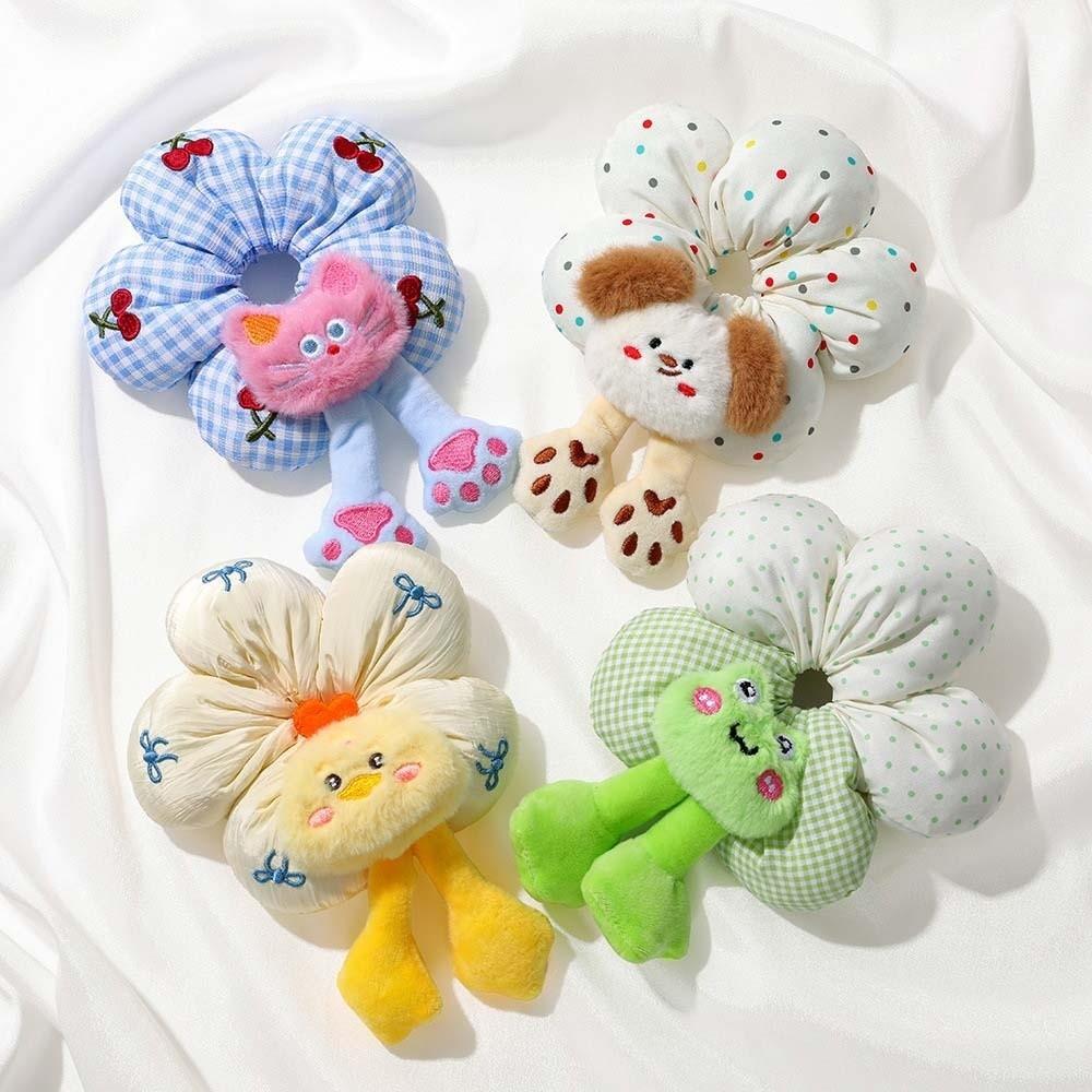 Cute Cotton Filled Scrunchies Cloth Plaid Flower Hair Ring Creative Bun Rubber Bands  Travel