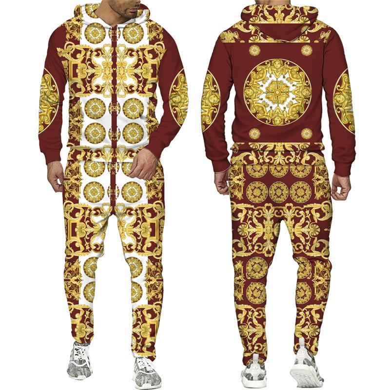Trening pentru bărbați cu imprimeu 3D Phnom Penh auriu, stil hip hop, hanorac cu mânecă lungă, pantaloni, costum de primăvară toamnă, set de îmbrăcăminte sport pentru jogging pentru bărbați