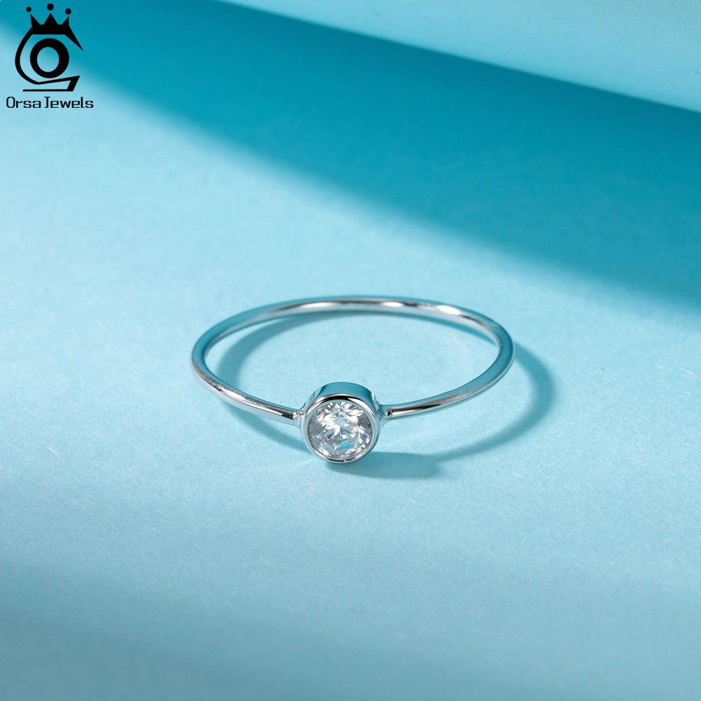 ORSA JEWELS 925 Sterling Silver Minimalism AAAA Zircon Stacking Rings for Women Simple Finger Rings Birthday Jewelry Gift APR26