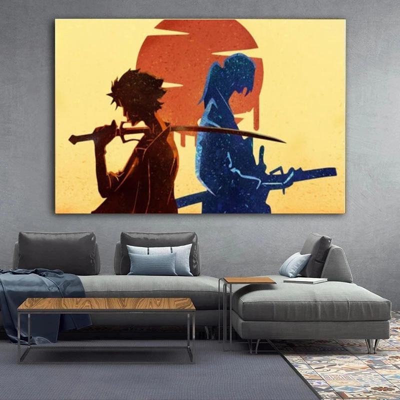 Japanese Sunset Samurai Posters and Prints Abstract Wall Art Picture Bushido Canvas Painting for Living Room Home Artwork Decor No Frame