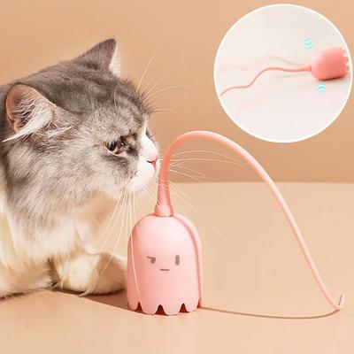 Interaktives Katzenspielzeug USB Elektrisches intelligentes Rollballspielzeug Katzen Haustier Silikon Automatisch drehende Mausschwanz Kätzchen Teaser Stick