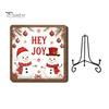 Christmas Hanging Ornament Wooden Tabletop Decor, 2D Pet Santa with Iron Stand, Rustic Festive Home Accents Holiday Sign for And Cafe Shelf,