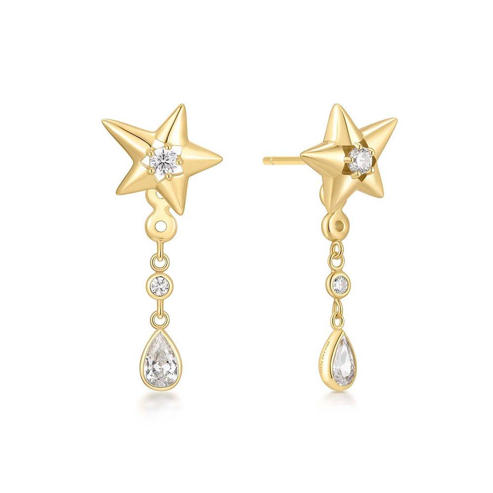 Gold Sparkling Star Drop Stud 925 Silver Earrings E066-07G