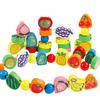Holz-Fruchtform-Perlenbausteine mit Seil Puzzle-Spielzeug für Kinder Jungen Mädchen