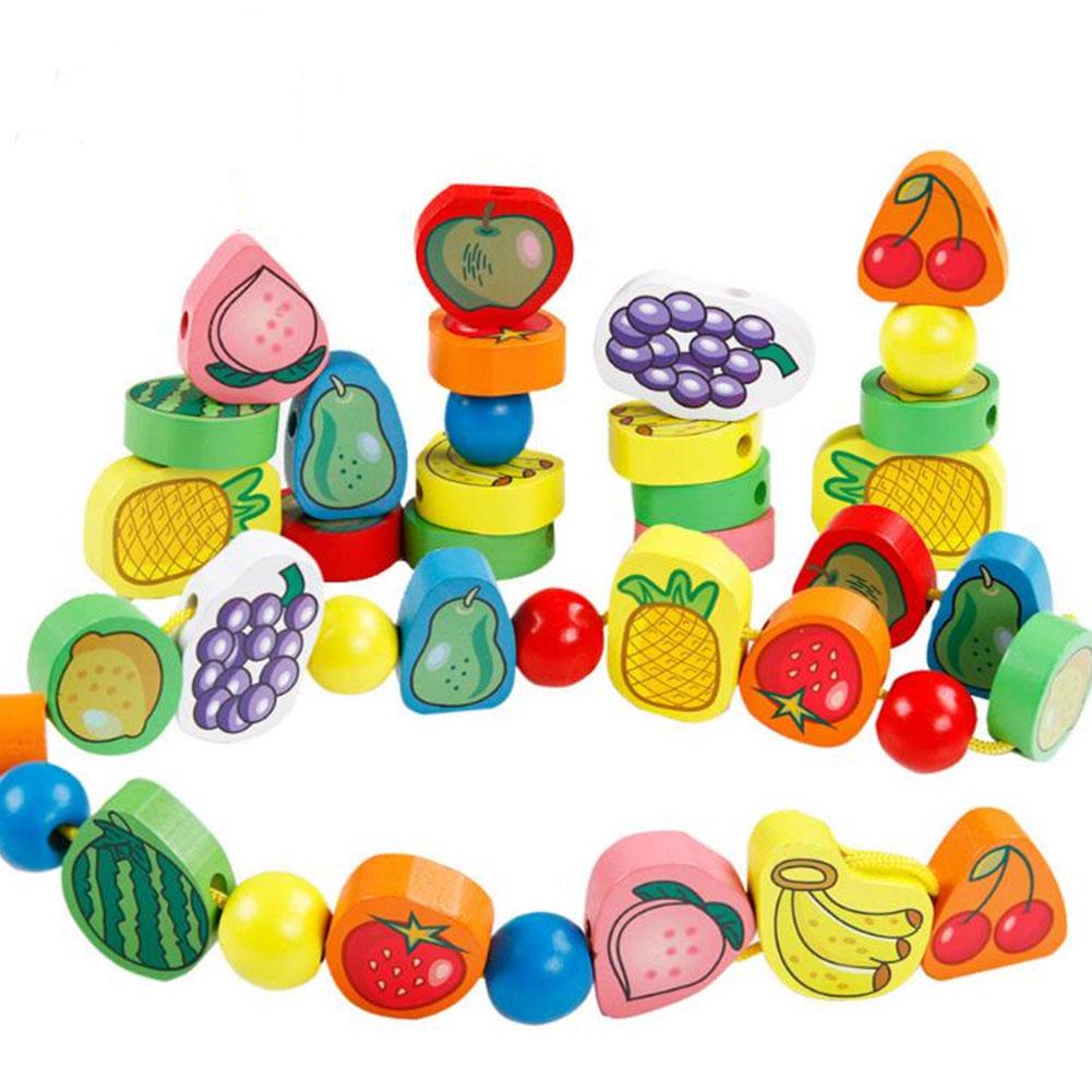 Holz-Fruchtform-Perlenbausteine mit Seil Puzzle-Spielzeug für Kinder Jungen Mädchen