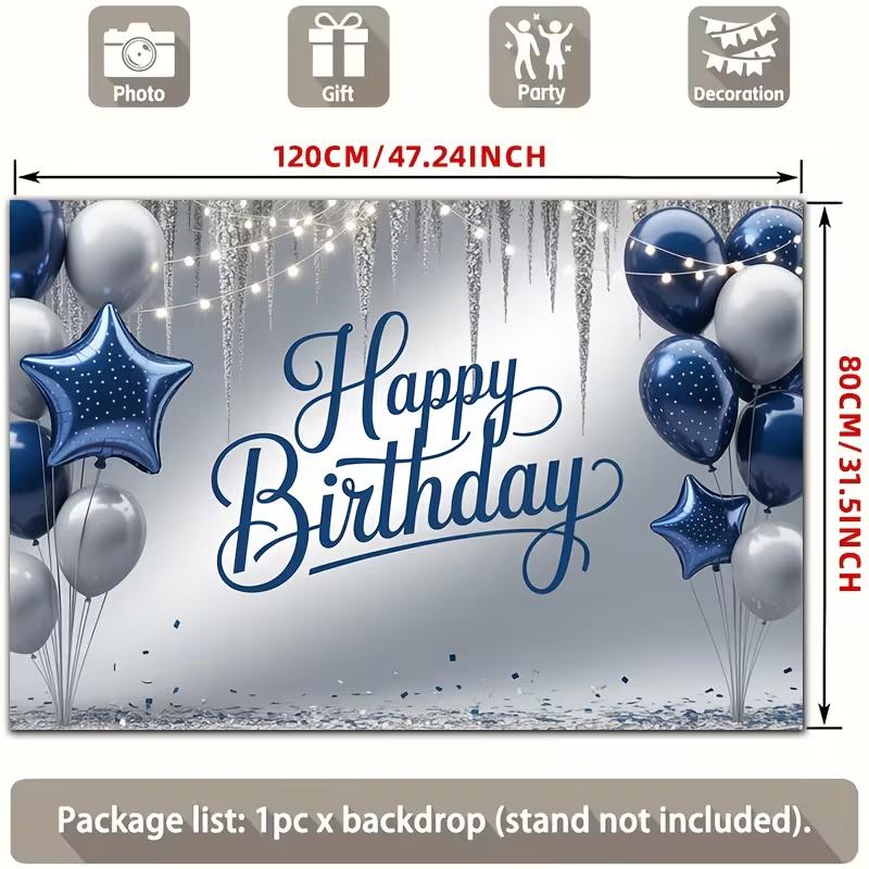 2D String Light Blue Silver Balloon Backdrop Banner for Winter Birthday Party Supplies