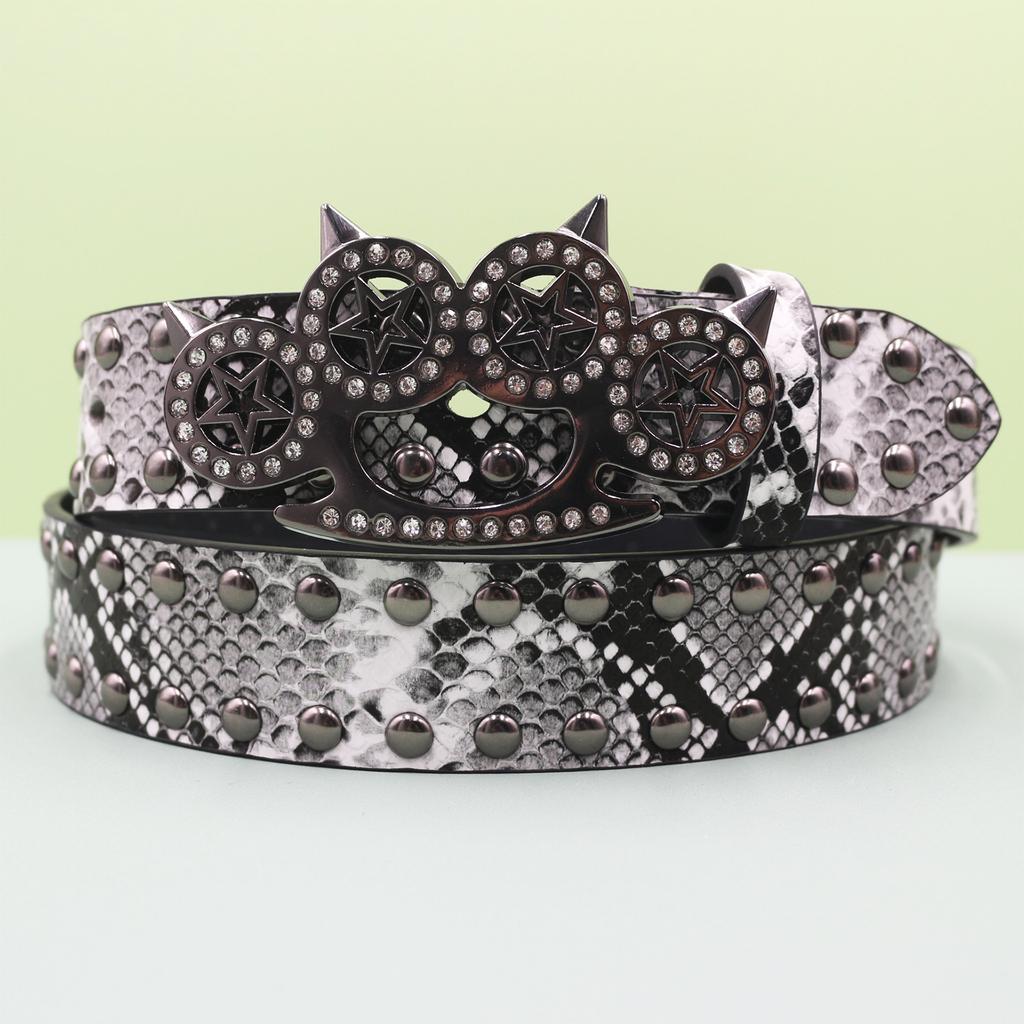 Rhinestone Tiger Claw Buckle Belt Rivet Punk Decoration Women's Belt Abi Decorative Python Pattern Belt