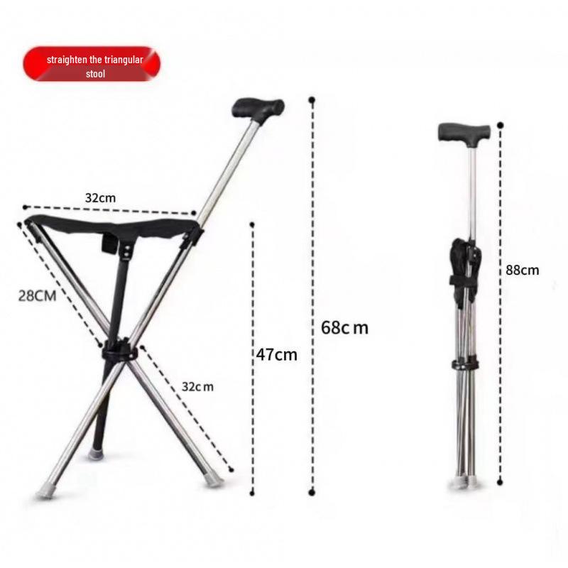 Collapsible Anti-Fall Crutch Stool: Lightweight, Thickened, Triangular Design, Telescopic, Portable, Foldable & Sit-Friendly.