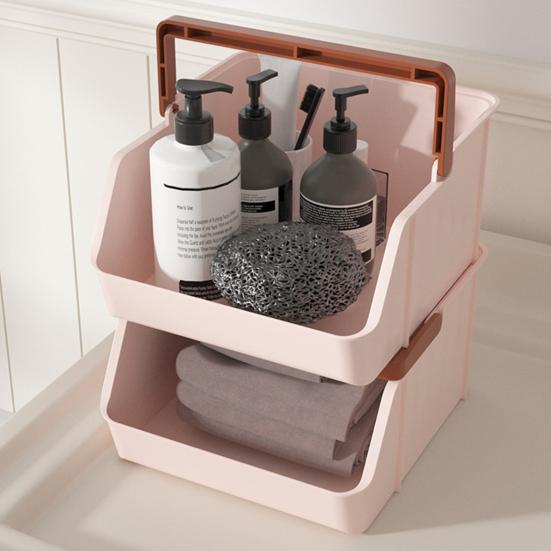 Desktop-Aufbewahrungsbehälter Kunststoff-Aufbewahrungsbox mit Griff Stapelbarer Aufbewahrungs-Organizer für Snacks Toilettenartikel Küchengewürze Büro Heimgebrauch