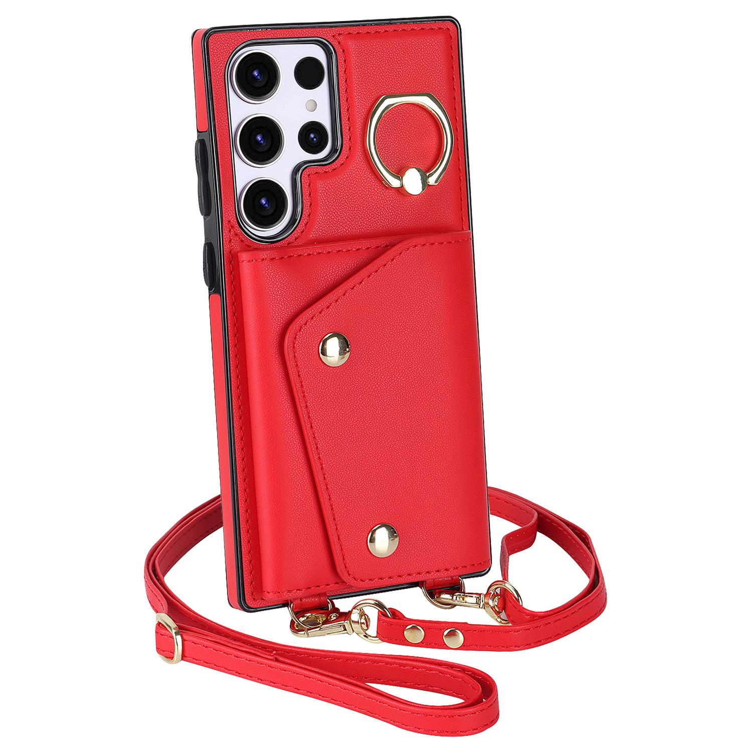 

Кожаный чехол-кошелек через плечо с держателем для колец для Samsung Galaxy S23 Ultra S22 Plus S21 FE A14 A54 A53/iphone 14 13 12 11 Pro Max, чехол для шнурка с солью iphone 7 8 красный