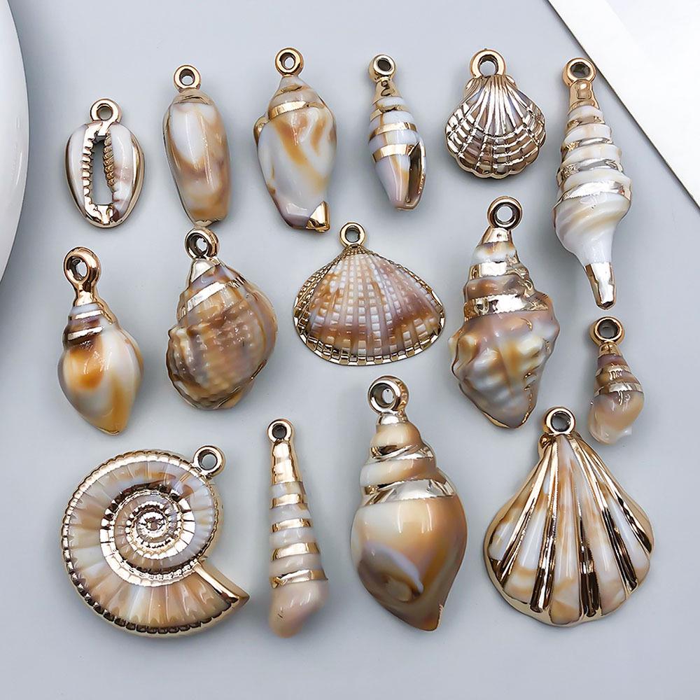 Gold Electroplated Acrylic Conch Pendant Charm for DIY Bracelets and Necklaces