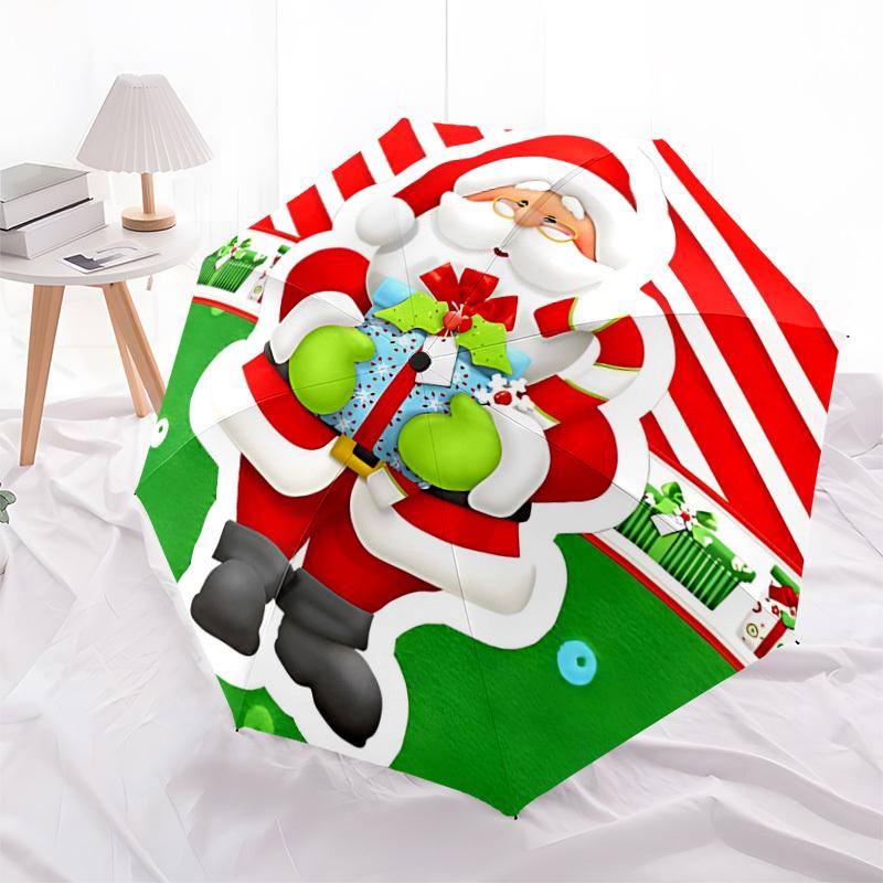 1pc Santa Claus Fashionable Automatic Opening/Closing Folding Umbrella with 8 Iron Bones, Plastic Handle yy251015005