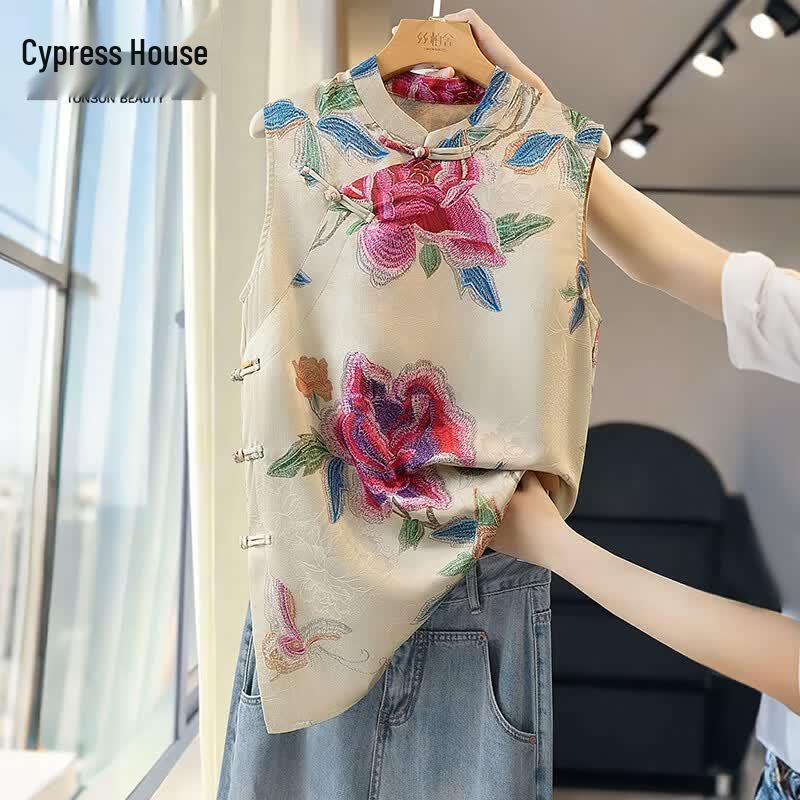Women s Slimming Floral Stand-Up Collar Blouse L