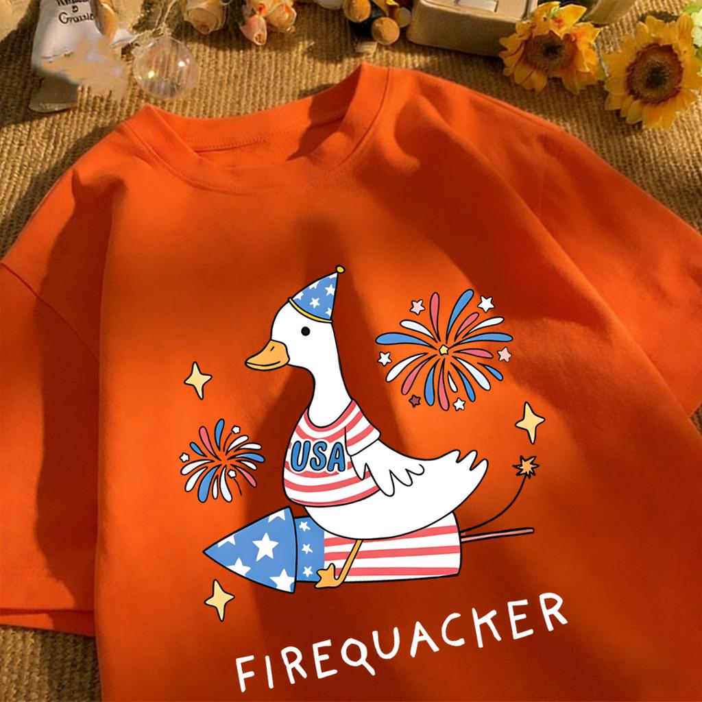 Usa'S Big Goose On A Rocket Design T-Shirt Unisex Cotton Summer Basics Tee Vintage Clothing Unisex Loose Fashion Streetwear