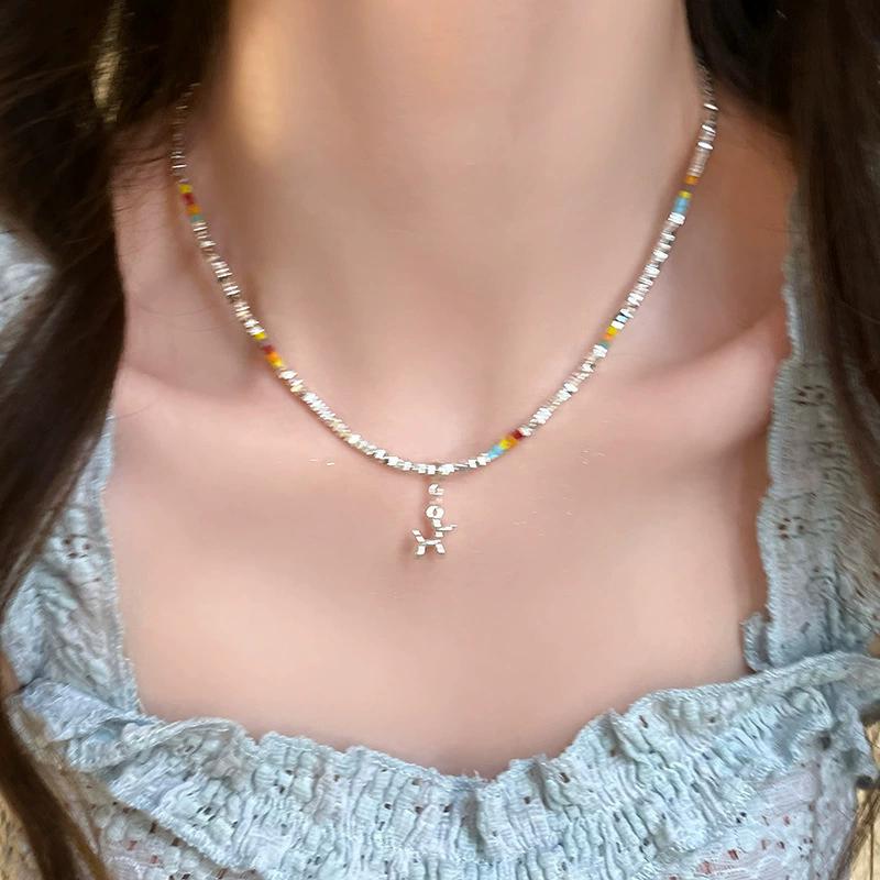 

Retro Colorful Beaded Dog Pendant Choker Necklaces For Women Lady Korean Fashion New Engagement Jewelry Gift Party