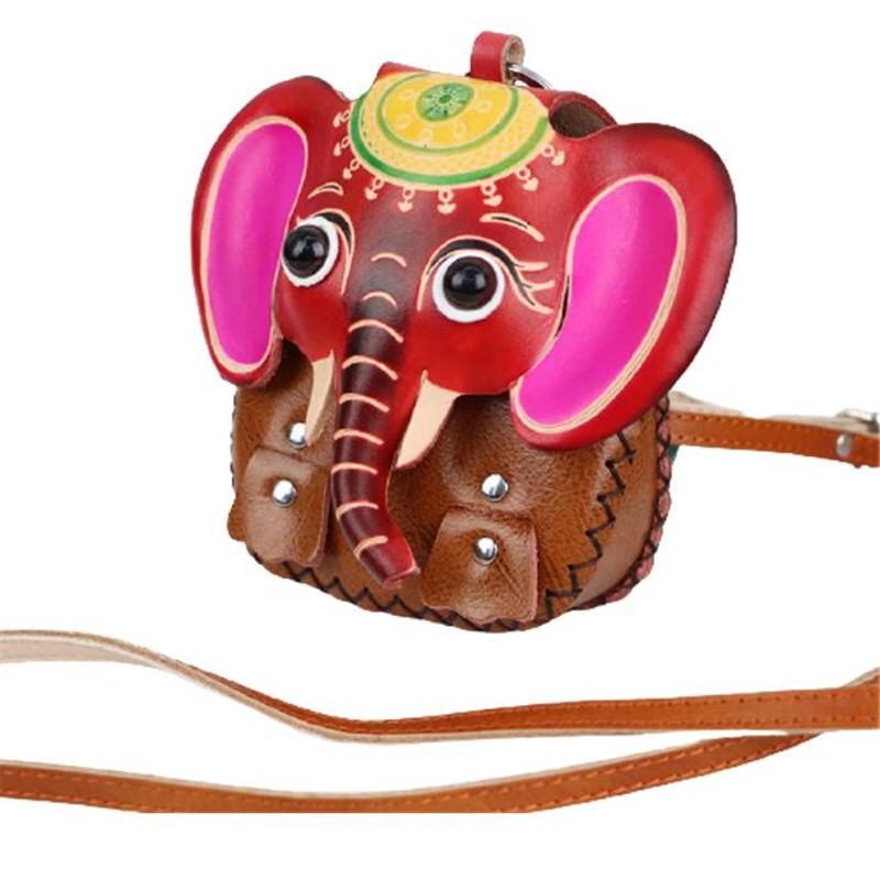 Erste Schicht Rindsleder Cartoon Baby Elefant Münzbeutel Kinder Umhängetasche Karten Schlüssel Münzen Elefant Schulter Klappe Rucksack