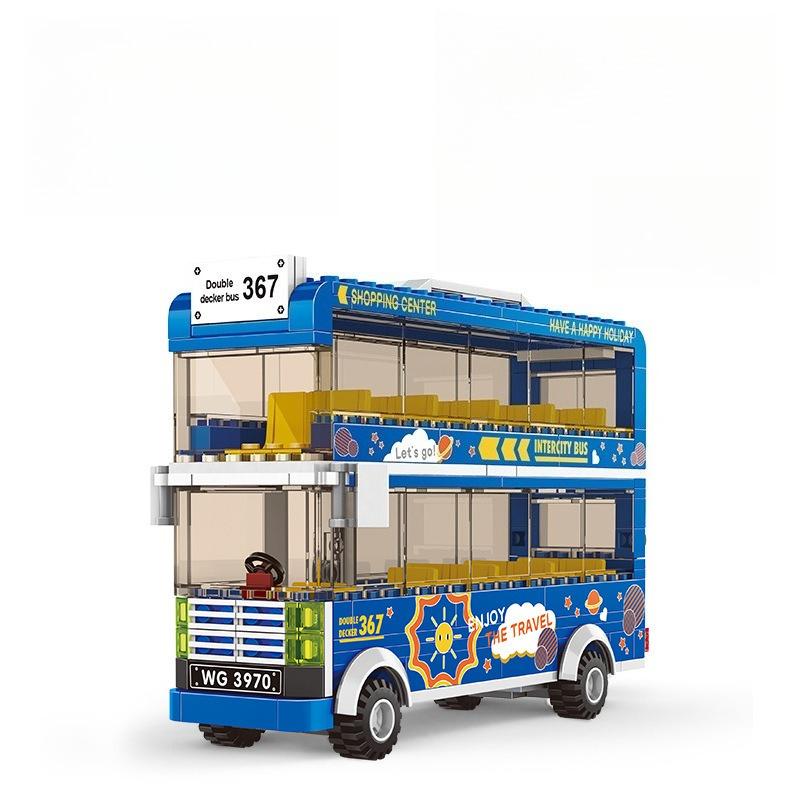 Double-Decker Bus School Bus Building Blocks, Transportation Tools, Small Particle Assembly Building Blocks Boy Toys