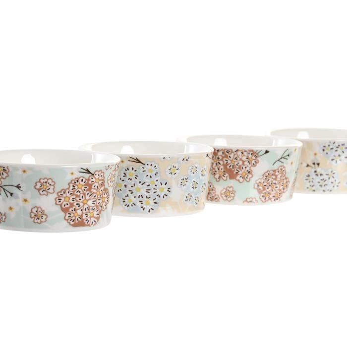 Plateau de service apéritif - TAPAS - 4 Bols en céramique - Plat en Bambou - 19x19cm - Blanc