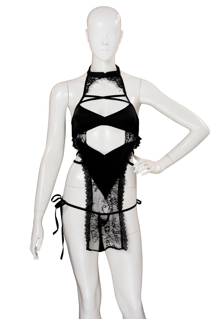 Clearstone SecretRose Cosplay Halloween Lacy Open Black Cheongsam, Women's,