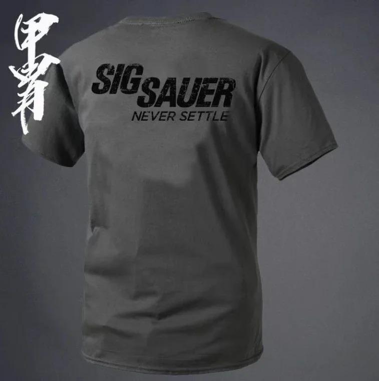 2026 Summer Men's Sig Souer Gun Pattern T-shirt Germon Gun Ammunition Army Top Casual Military Police T-shirt Skull Pattern Tee