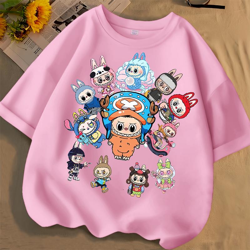 LABUBU Cartoon 3D Print Kids T Shirts White Boy Girls Trend Clothes Short-Sleeved Top