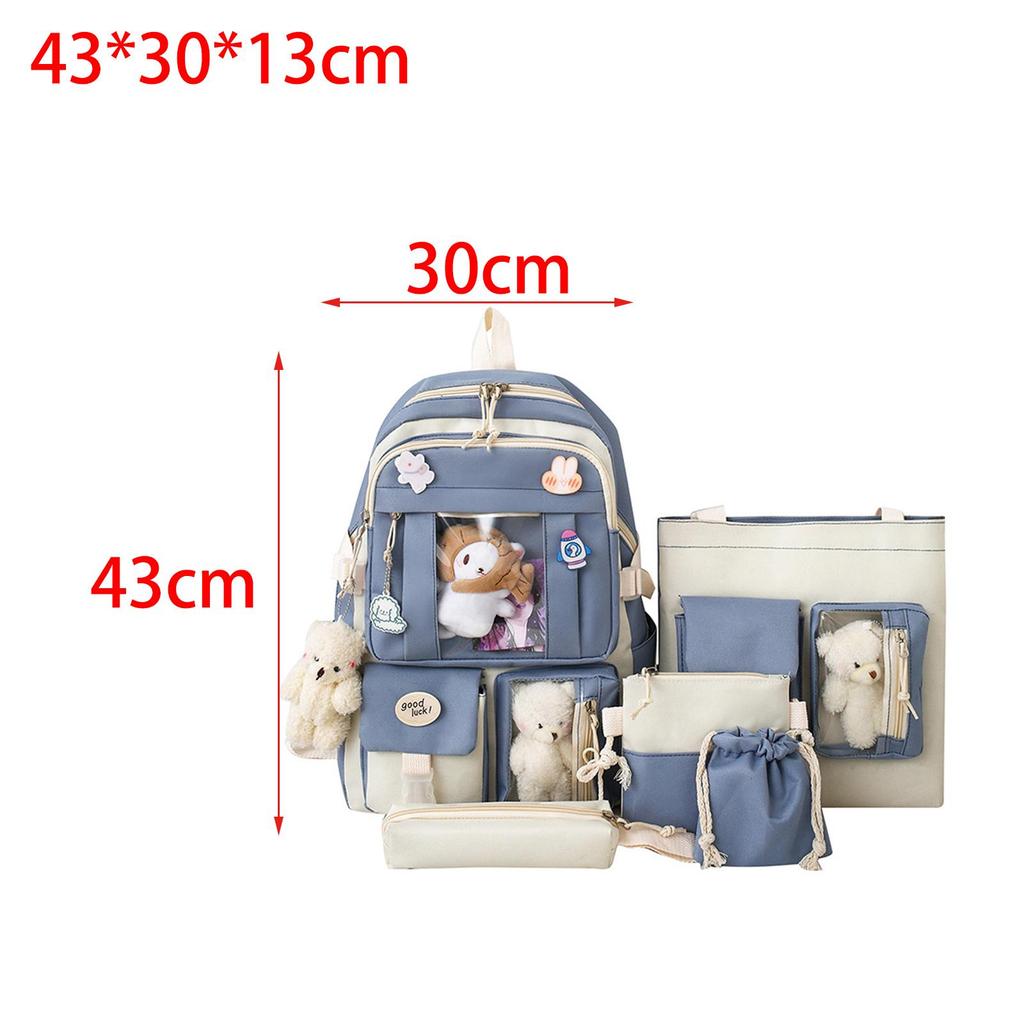 5 Pieces Cartoon Women Backpacks Schoolbag Travel Bag Durable Daypack Teenager Adjustable Shoulder Straps Multi Pocket Student