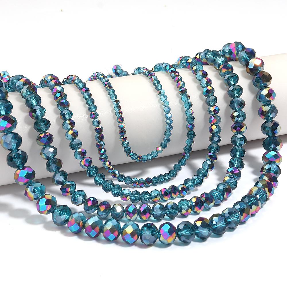 3 4 6 8 10mm Faceted Crystal Beads Peacock Blue Glass Abacus Loose Beads For DIY Jewelry Making Bracelets Necklace Accessories
