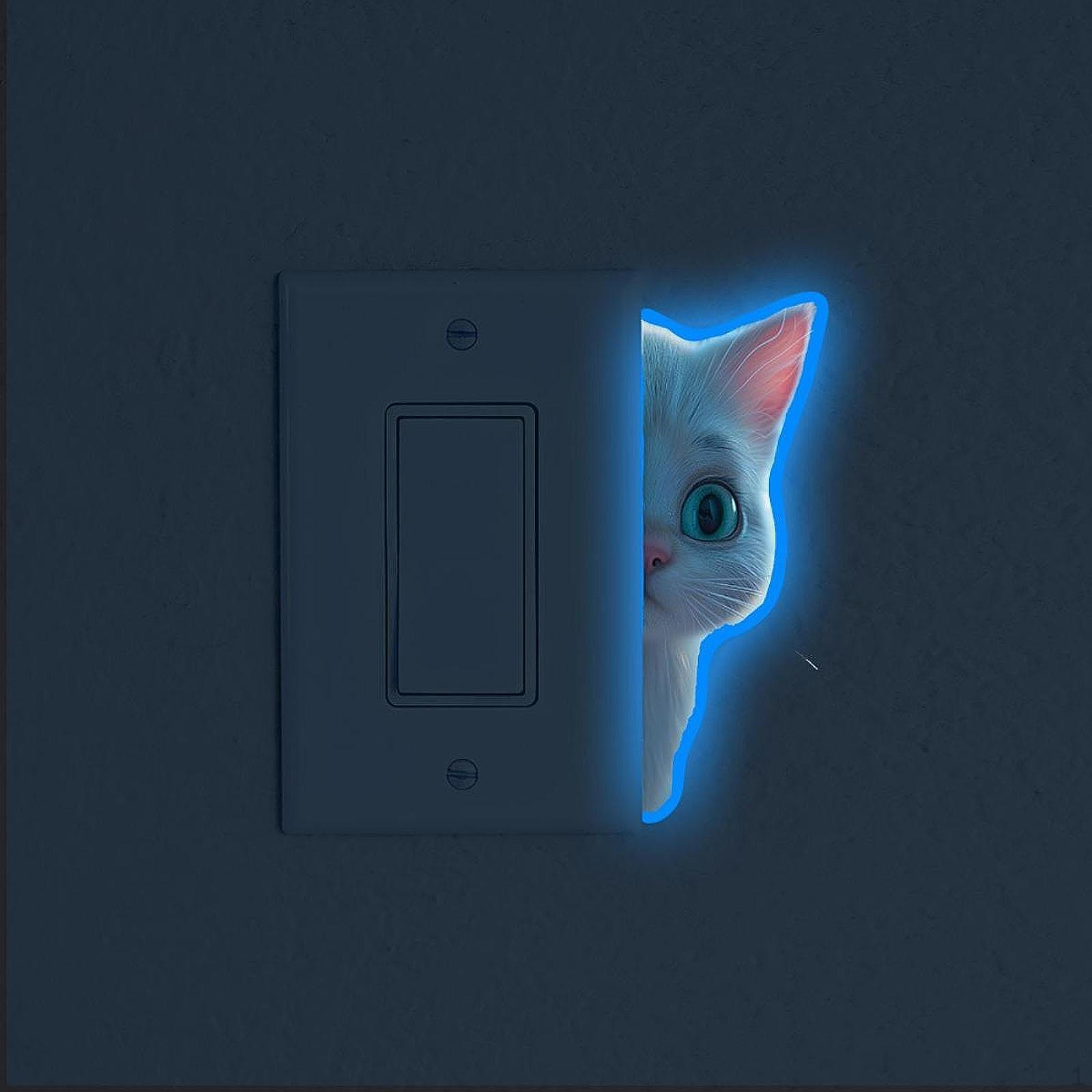 

2 шт. Светящиеся наклейки на выключатель, Кот на стене, Универсальное милое украшение, Декор своими руками