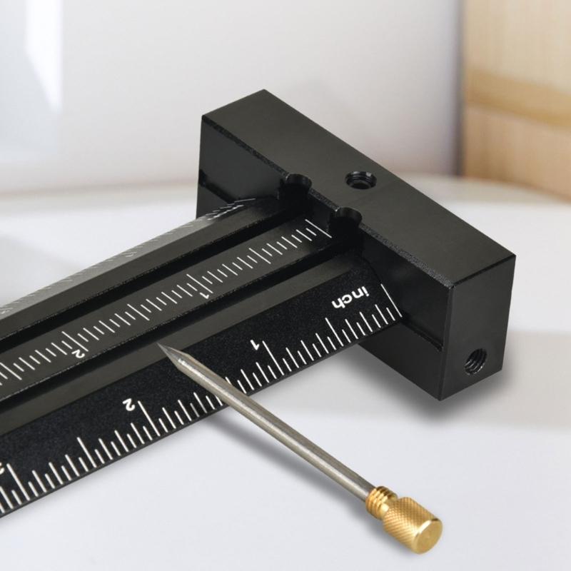 Metric/Inch Aluminum Limit Ruler Double Line Marking Ruler Multifunction Scribing Marking Ruler Measurement Tool