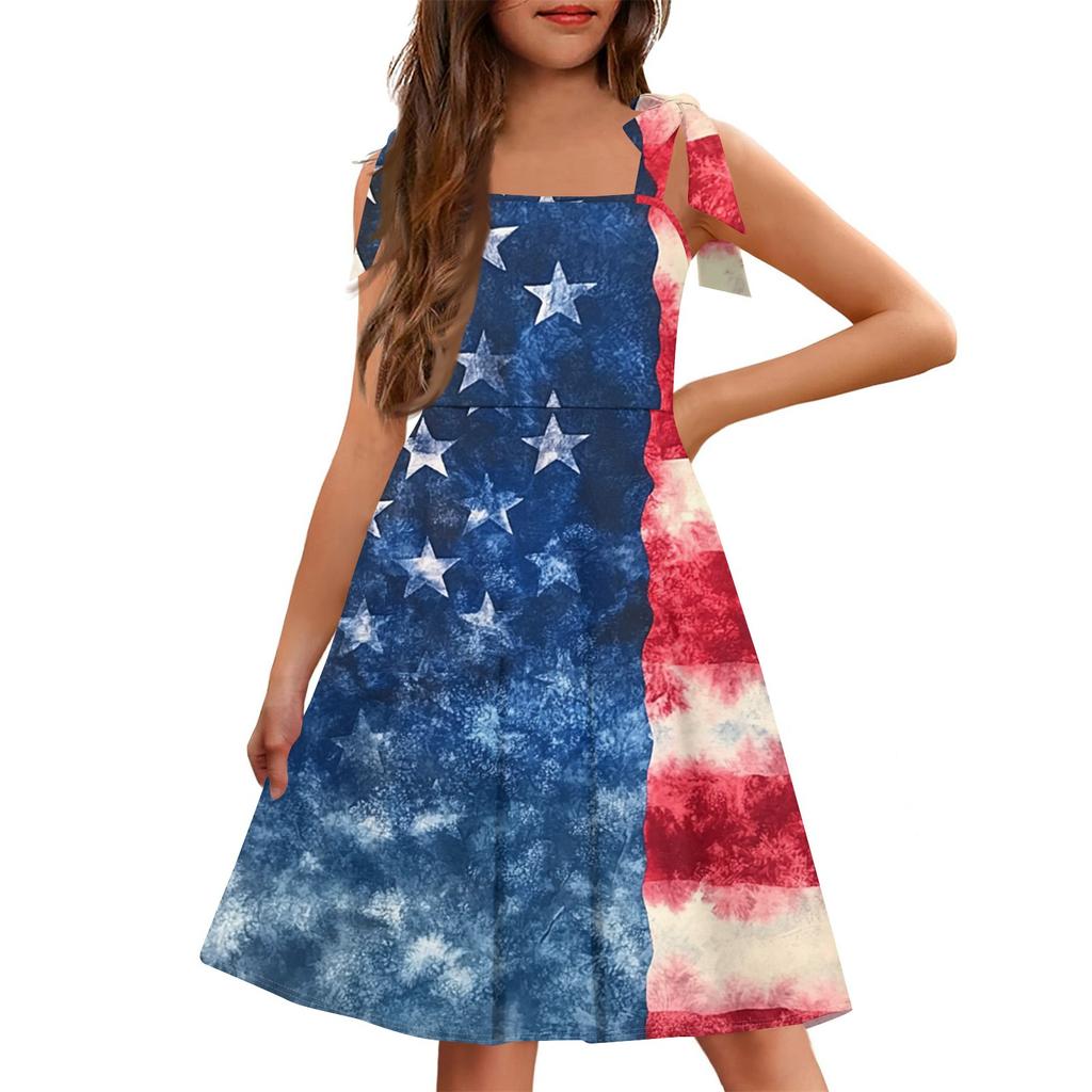 Kinder Jumpsuit Ärmellos Tasche Eckiger Ausschnitt Lässig Unabhängigkeitstag Print Kleid