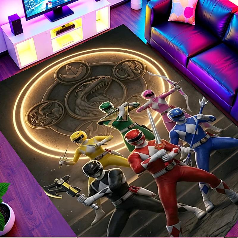Mighty Morphin Power Rangers Print Rug, Washable Floor Carpet, For Entryway Dorm Laundry Room Office Study, Home Decor Birthday Christmas Gift