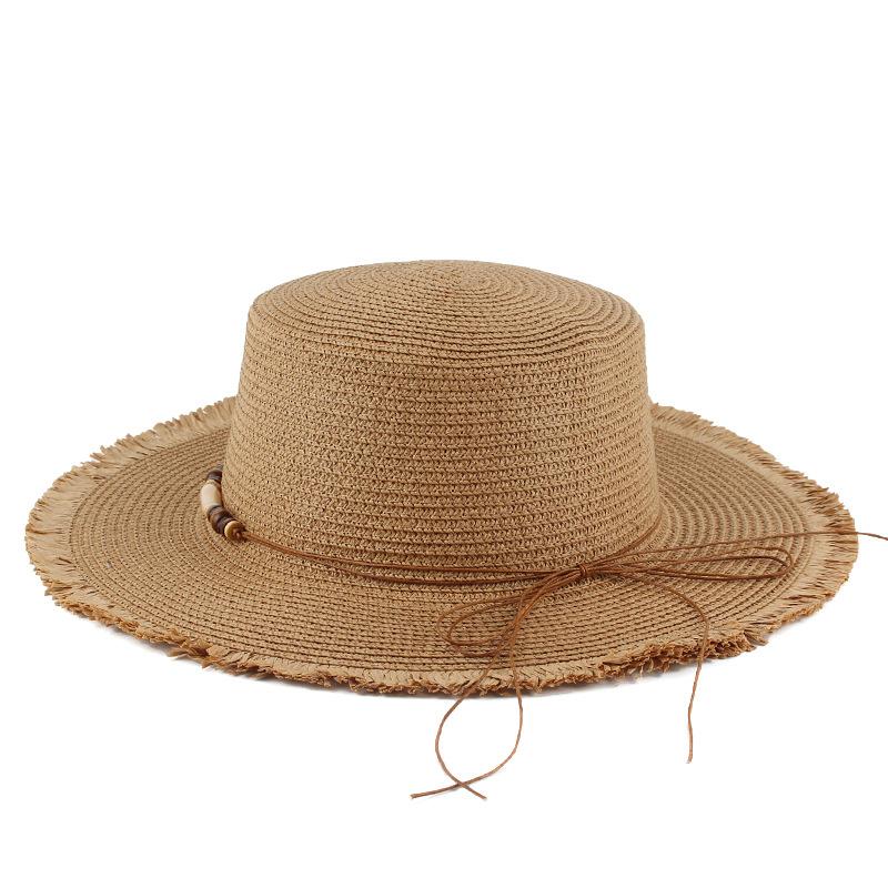 Spring and Summer Women's Sunshade Sunscreen Straw Hat Personalized Fringed Edge Flat Top Top Top Hat Outdoor Travel Beach Hat