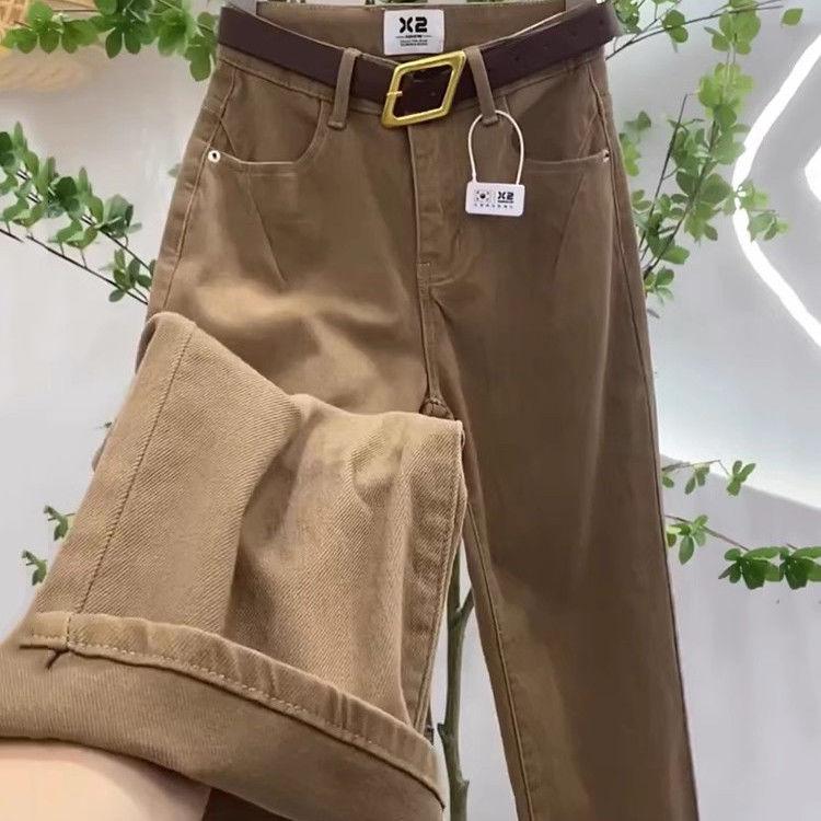 

Джинсы с высокой посадкой и широкими штанинами, женские, тонкий стиль, лето, новая мода, стройнящие, универсальные, драпирующиеся, прямые, длинные брюки L кофейный