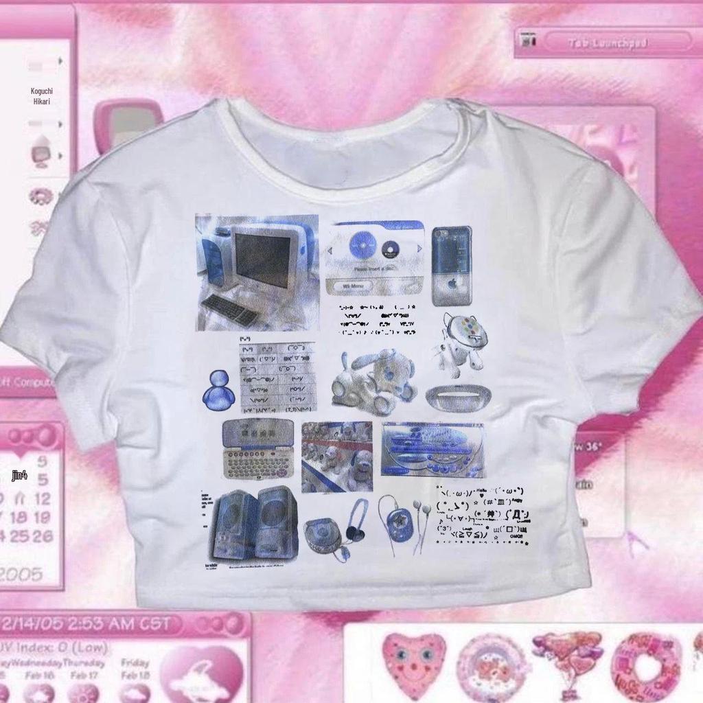 Vintage Γοτθικό Y2K Μπλουζάκι με Στρογγυλή Λαιμόκοψη για Άνδρες και Γυναίκες: Ρετρό Χαλαρή Γραμμή με Ευρωπαϊκή και Αμερικανική Γοτθική Εκτύπωση